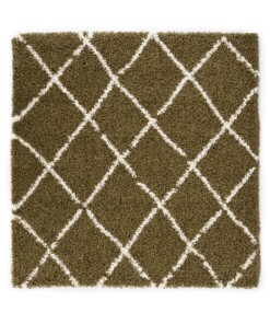 Tapis poils longs Carré losange Habitat - vert olive/blanc - overzicht