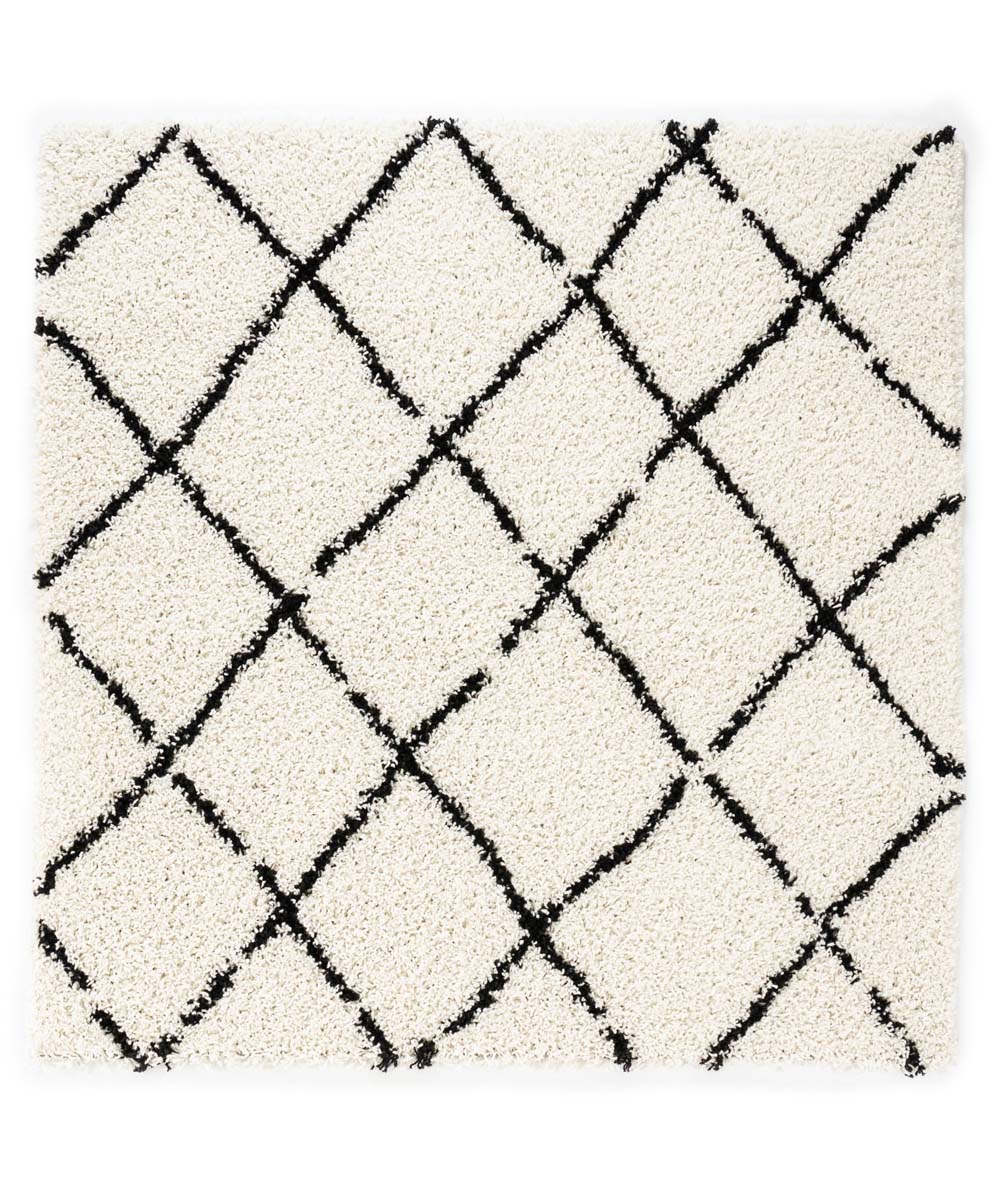 Tapis poils longs Carré losange Habitat - blanc/noir - overzicht Tapis poils longs Carré losange Habitat - blanc/noir - overzicht