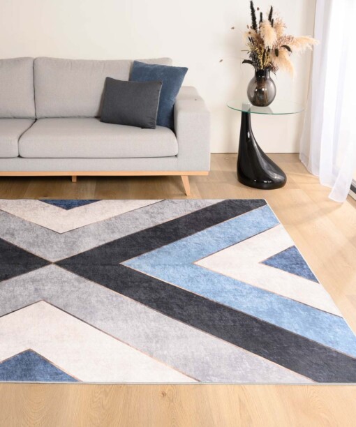 Tapis Géométrique lavable - Moderna bleu/gris - sfeer
