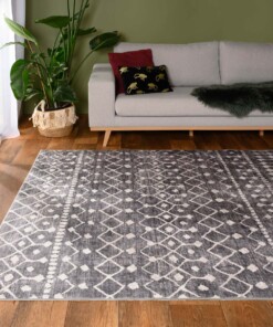 Tapis Géométrique lavable - Moderna gris/blanc - sfeer