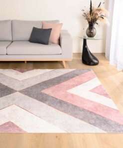 Tapis Géométrique lavable - Moderna rose/gris - sfeer