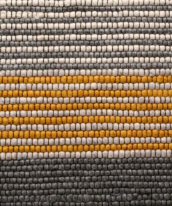 Tapis rond en laine Lett rayé - jaune moutarde/gris - close up, thumbnail Tapis rond en laine Lett rayé - jaune moutarde/gris - close up, thumbnail