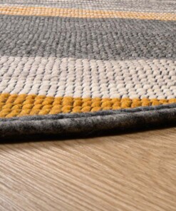 Tapis rond en laine Lett rayé - jaune moutarde/gris - close up, thumbnail Tapis rond en laine Lett rayé - jaune moutarde/gris - close up, thumbnail