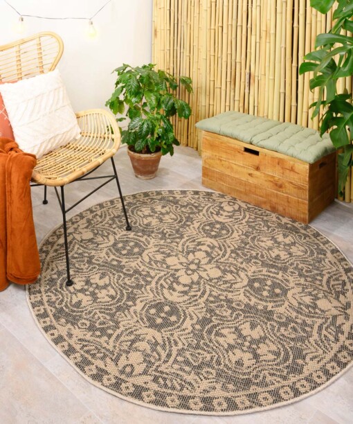 Tapis d'extérieur Rond Sunny oriental - beige/noir - sfeer
