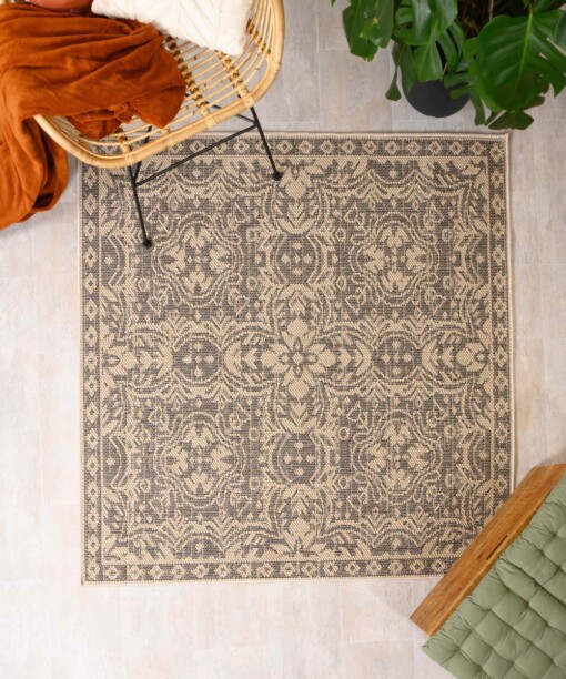 Tapis d'extérieur Carré Sunny oriental - beige/noir - overzicht sfeer