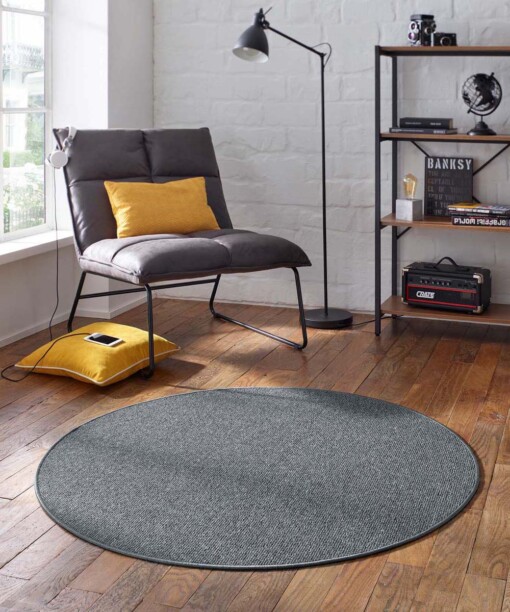 Tapis bouclé Rond - fleurs anthracite - sfeer