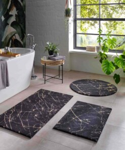 Tapis Rond lavable aspect marbre - Chloé noir/or - sfeer, thumbnail