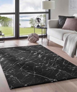 Tapis lavable aspect marbre - Chloé noir/blanc