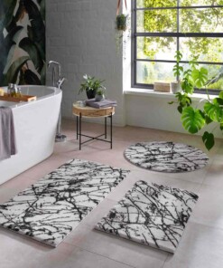 Tapis Rond lavable aspect marbre - Chloé blanc/noir - sfeer, thumbnail