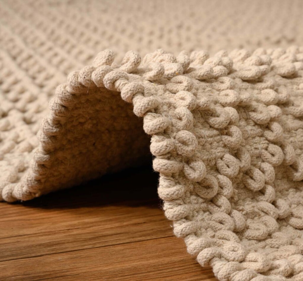 Katoen vloerkleed geometrisch – Nordland ivoor rand