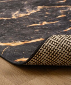 Tapis marbre lavable - Moderna noir/or - close up vouw, thumbnail Tapis marbre lavable - Moderna noir/or - close up vouw, thumbnail