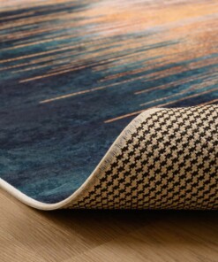 Tapis Moderne lavable - Moderna or/Petrol - close up vouw, thumbnail