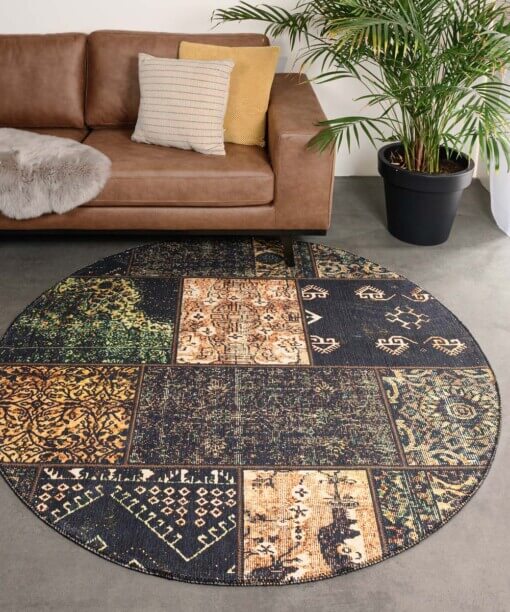 Tapis patchwork Rond - Fade No.1 vert olive - sfeer