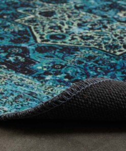 Tapis vintage Rond - Fade No.2 bleu - close up vouw, thumbnail Tapis vintage Rond - Fade No.2 bleu - close up vouw, thumbnail