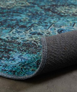 Tapis vintage - Fade No.2 bleu - close up vouw, thumbnail Tapis vintage - Fade No.2 bleu - close up vouw, thumbnail