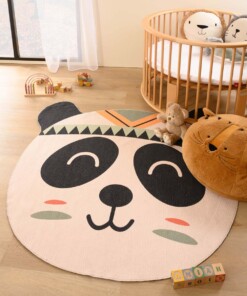 Tapis enfant panda - Smile blanc/noir