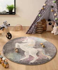 Tapis Licorne Rond - Dreams gris/Multicolore