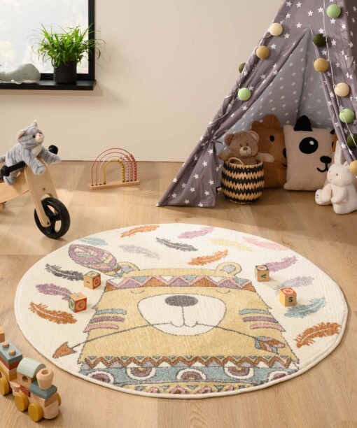 Tapis enfant Rond Castor - Dreams jaune/Multicolore