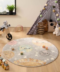 Tapis enfant Rond Planètes - Dreams gris clair/Couleur