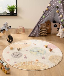 Tapis enfant Rond Planètes - Dreams blanc/Multicolore