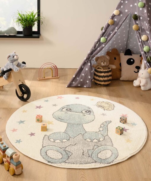 Tapis Dino Rond - Dreams blanc/bleu