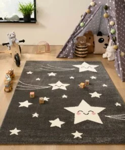 Tapis enfant étoiles - Adventures gris/blanc