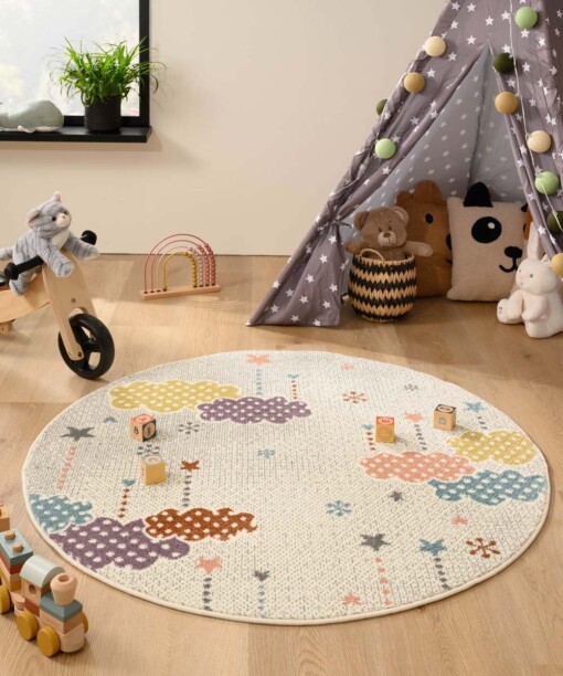 Tapis nuage Rond - Snoozy blanc/Multicolore