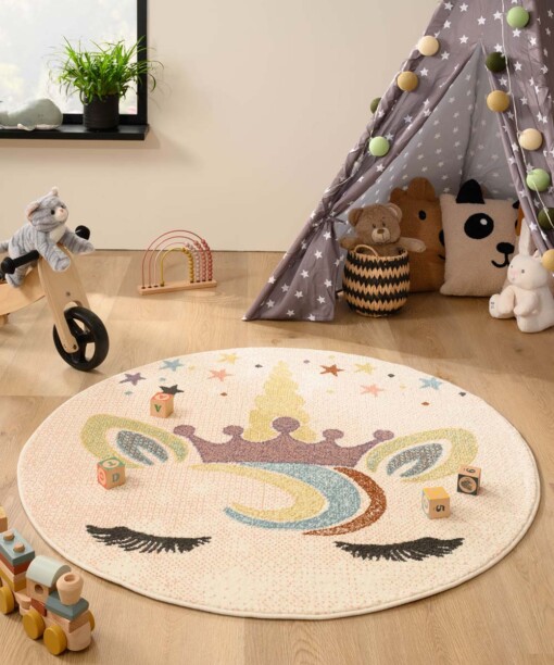 Tapis Rond Licorne - Snoozy blanc/Multicolore