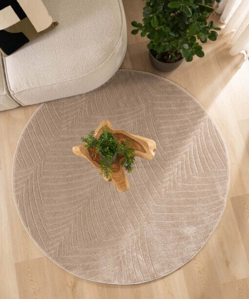 Tapis Rond scandinave - Contour Leaf beige