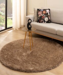 Tapis rond en velours à poils longs - Posh beige
