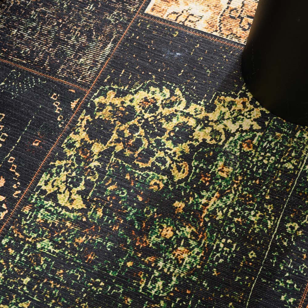 Tapis patchwork - Fade No.1 vert olive - close up Tapis patchwork - Fade No.1 vert olive - close up