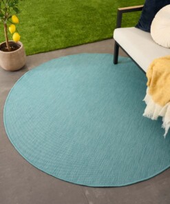 Tapis extérieur rond uni - Flip turquoise