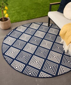Tapis extérieur rond losanges - Flip Gem bleu foncé