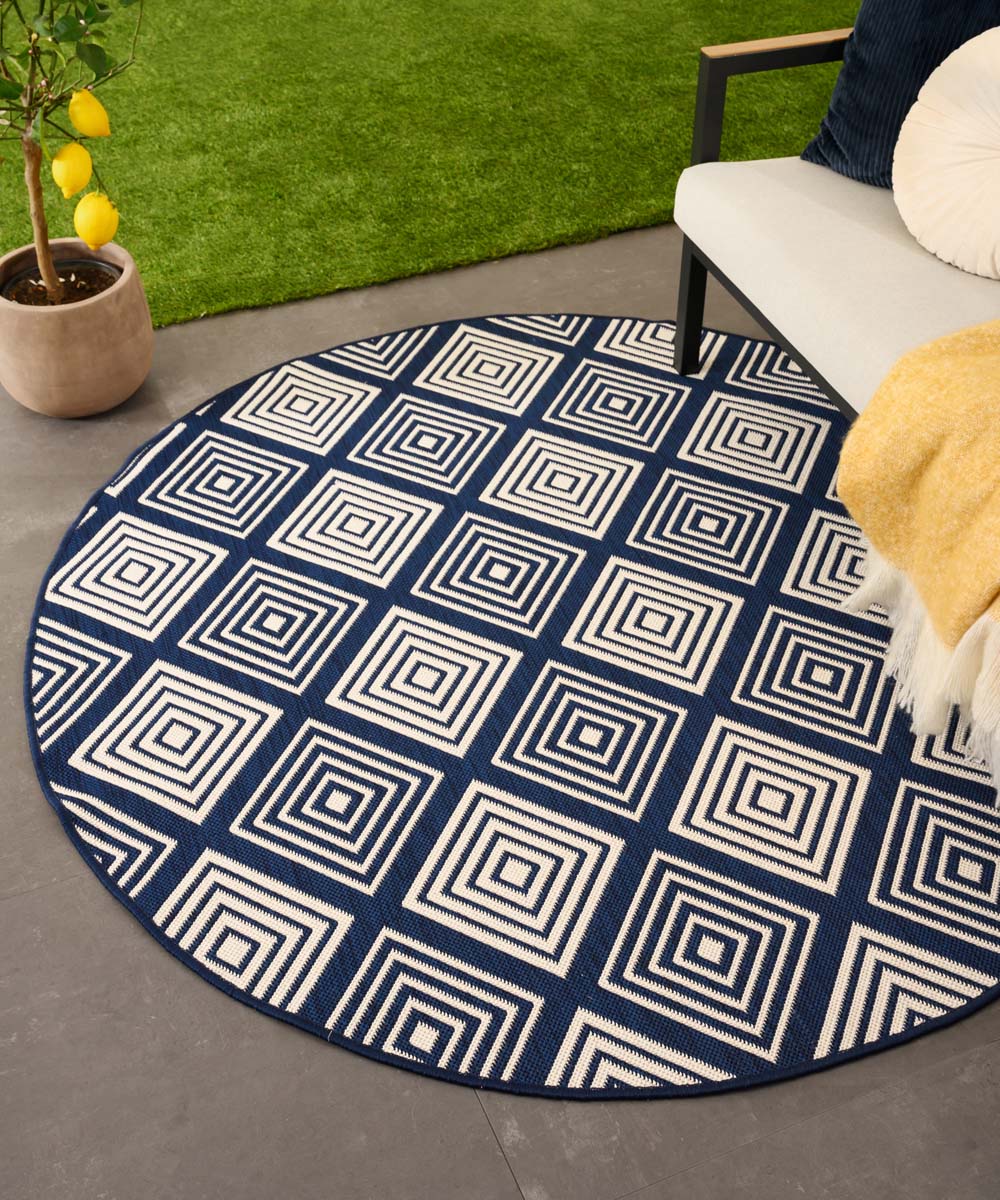 Tapis extérieur rond losanges - Flip Gem bleu foncé Tapis extérieur rond losanges - Flip Gem bleu foncé