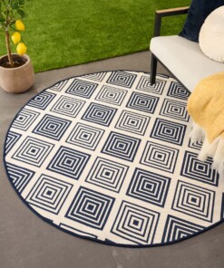 Tapis extérieur rond losanges - Flip Gem bleu foncé