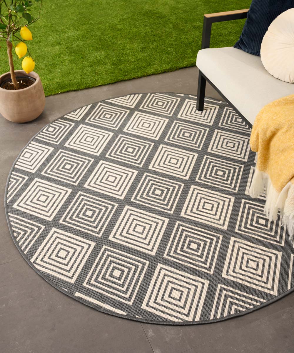 Tapis extérieur rond losanges - Flip Gem gris Tapis extérieur rond losanges - Flip Gem gris