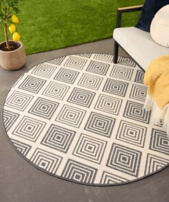 Tapis extérieur rond losanges - Flip Gem gris