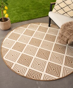 Tapis extérieur rond losanges - Flip Gem brun clair
