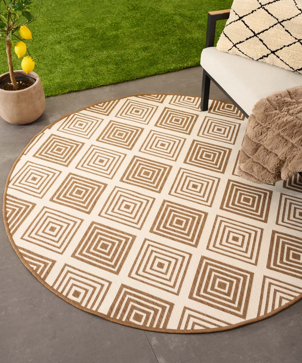 Tapis extérieur rond losanges - Flip Gem brun clair Tapis extérieur rond losanges - Flip Gem brun clair