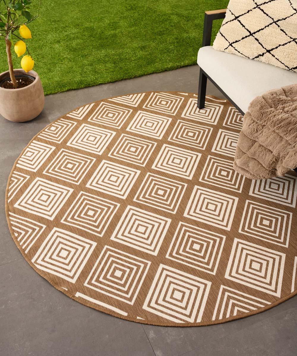 Tapis extérieur rond losanges - Flip Gem brun clair Tapis extérieur rond losanges - Flip Gem brun clair