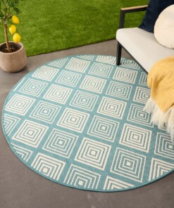 Tapis extérieur rond losanges - Flip Gem turquoise