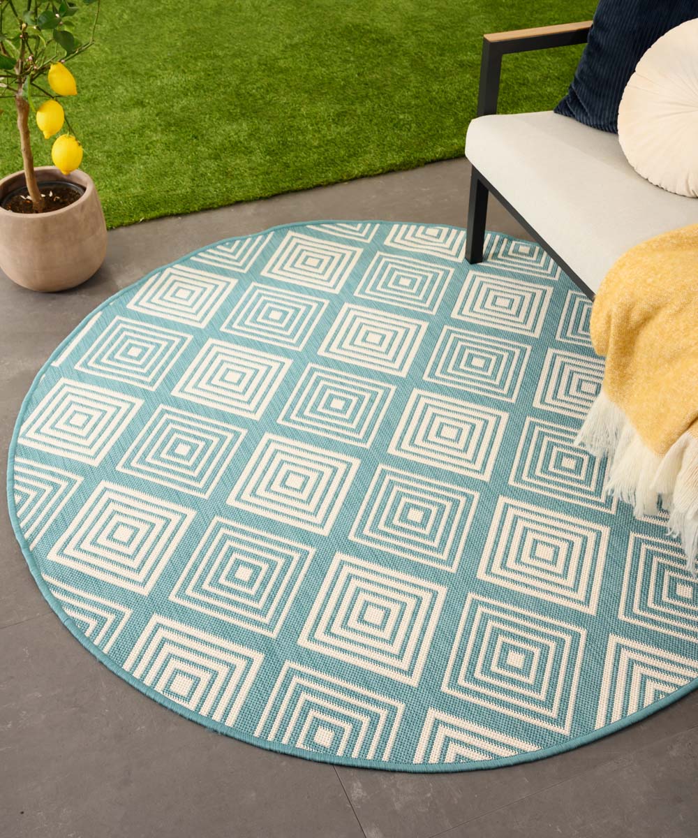 Tapis extérieur rond losanges - Flip Gem turquoise Tapis extérieur rond losanges - Flip Gem turquoise