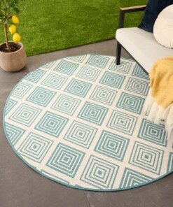 Tapis extérieur rond losanges - Flip Gem turquoise