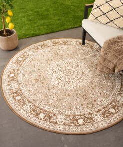 Tapis extérieur rond vintage - Flip Agnes brun clair