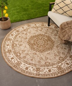 Tapis extérieur rond vintage - Flip Agnes brun clair