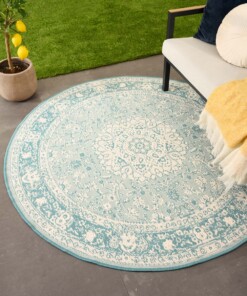 Tapis extérieur rond vintage - Flip Agnes turquoise