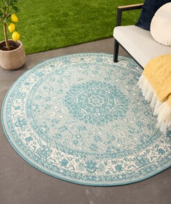 Tapis extérieur rond vintage - Flip Agnes turquoise