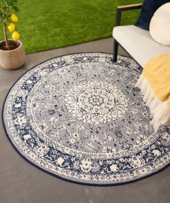 Tapis extérieur rond vintage - Flip Agnes bleu foncé