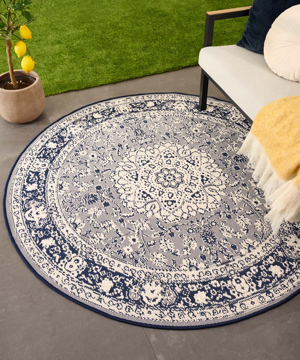 Tapis extérieur rond vintage - Flip Agnes bleu foncé Tapis extérieur rond vintage - Flip Agnes bleu foncé