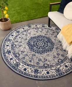 Tapis extérieur rond vintage - Flip Agnes bleu foncé